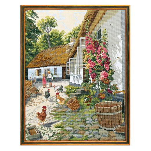 Eva Rosenstand Stickpackung - Cottage mit Stockrosen