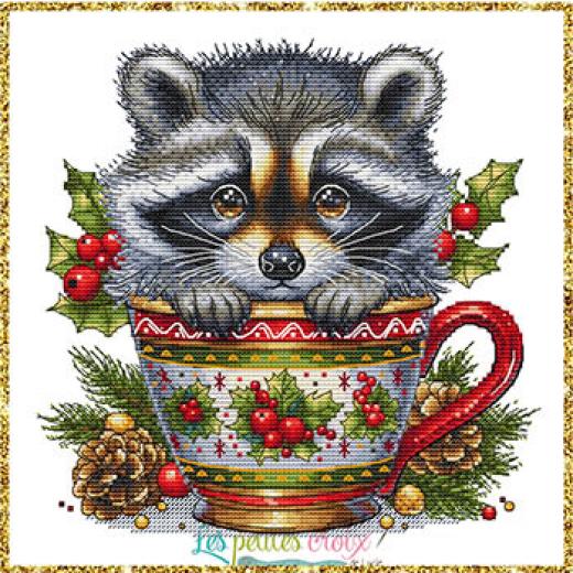 Stickvorlage Les Petites Croix De Lucie - Christmas Animal Cup Raccoon