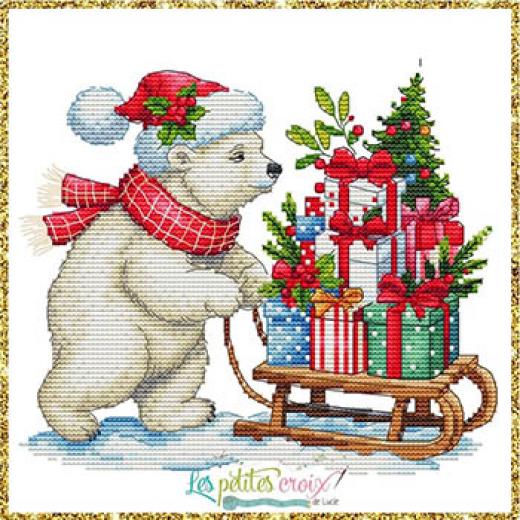 Stickvorlage Les Petites Croix De Lucie - Christmas Bear And Gifts