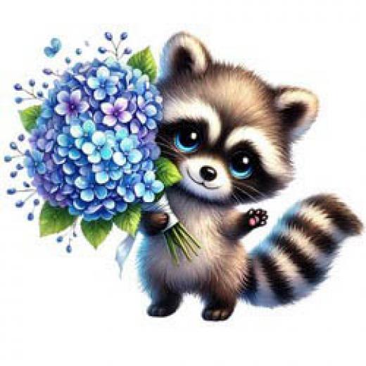 Needle Minder - Raccoon With Blue Flowers