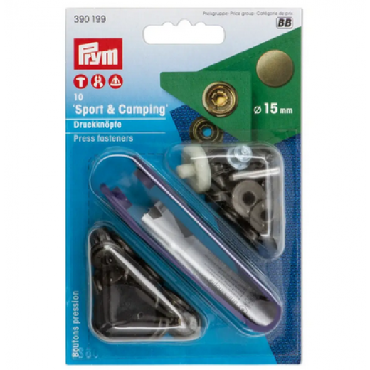 Nähfrei-Druckknöpfe Ø 15 mm altmessing mit Werkzeug - Prym