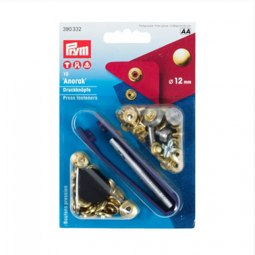 Nähfrei-Druckknöpfe Ø 12 mm goldfarbig mit Werkzeug - Prym