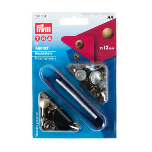Nähfrei-Druckknöpfe Ø 12 mm altmessing mit Werkzeug - Prym