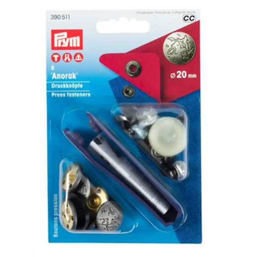 Nähfrei-Druckknöpfe Ø 20 mm mattsilber mit Werkzeug - Prym