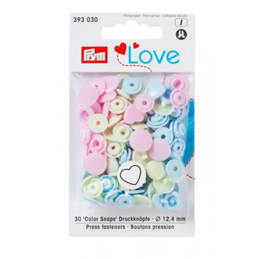 Nähfrei-Druckknöpfe Ø 12,4 mm Color Snaps Herz hellblau/grün/rosa - Prym