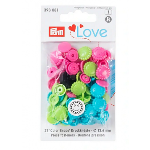 Nähfrei-Druckknöpfe Ø 13,6 mm Color Snaps Blume grün/pink/türkis - Prym