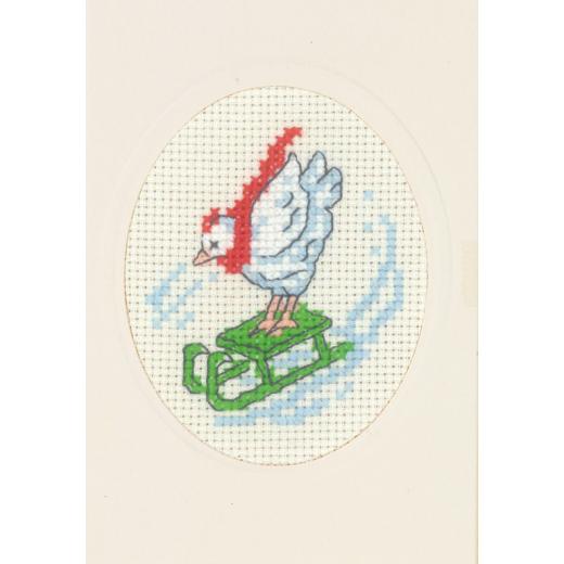 Permin Stickpackung - Passepartoutkarte Henne mit Weihnachtsmütze