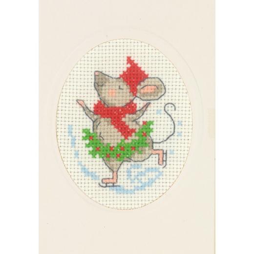 Permin Stickpackung - Passepartoutkarte Maus mit Weihnachtsmütze
