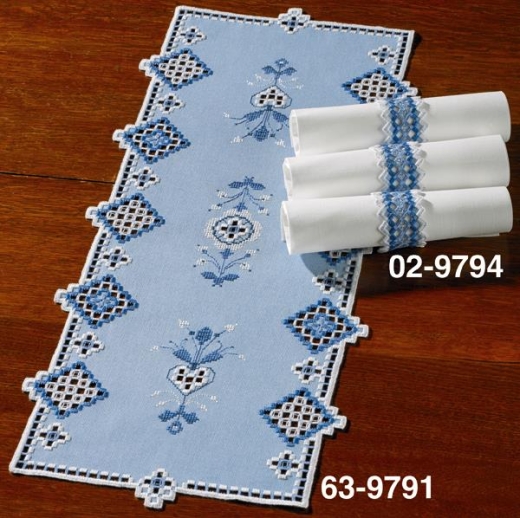 Permin of Copenhagen Stickpackung - Hardanger Läufer blau