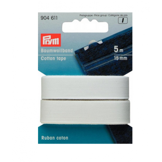 Baumwollband 15 mm weiß - 5 m-Karte - Prym