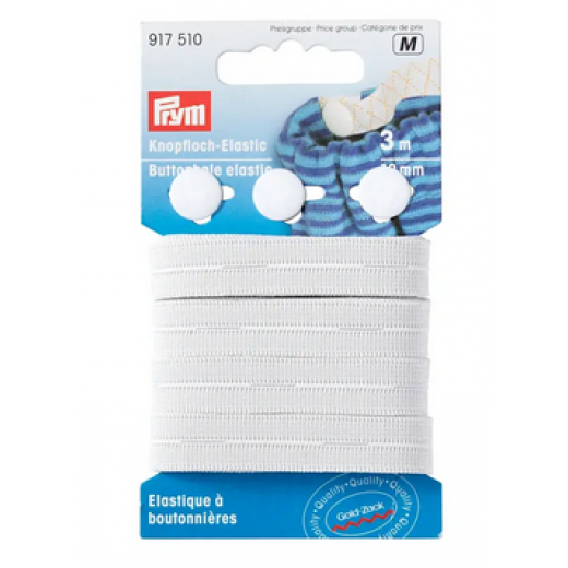 Knopfloch-Elastic 12 mm weiß - 3 m-Karte - Prym