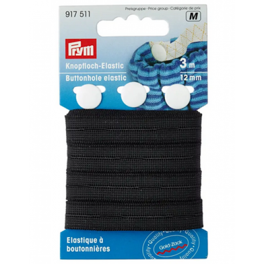 Knopfloch-Elastic 12 mm schwarz - 3 m-Karte - Prym
