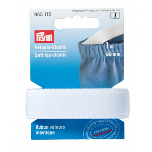 Velours-Elastic 20 mm weiß - 1 m-Karte - Prym