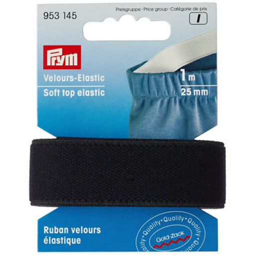 Velours-Elastic 25 mm schwarz - 1 m-Karte - Prym
