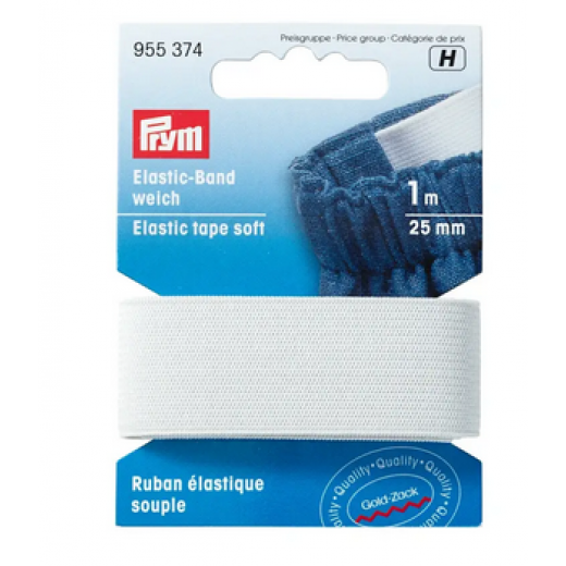 Elastic-Band weich 25 mm weiß - 1 m-Karte - Prym