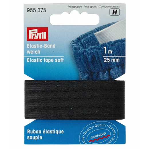 Elastic-Band weich 25 mm schwarz - 1 m-Karte - Prym