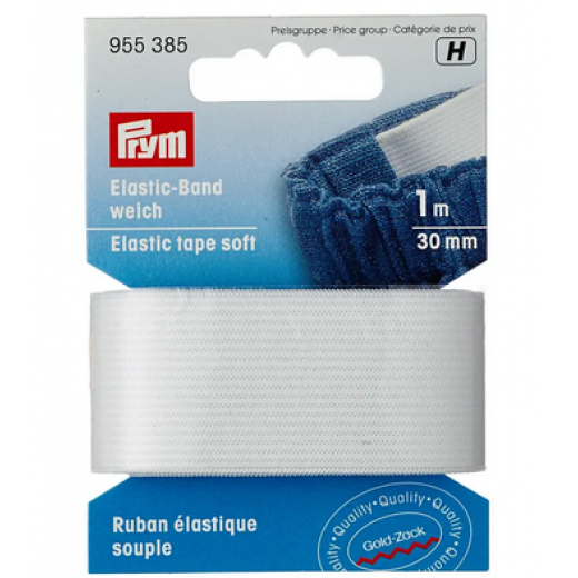 Elastic-Band weich 30 mm weiß - 1 m-Karte - Prym