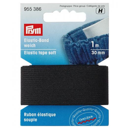 Elastic-Band weich 30 mm schwarz - 1 m-Karte - Prym