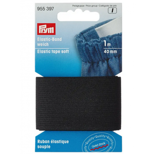 Elastic-Band weich 40 mm schwarz - 1 m-Karte - Prym