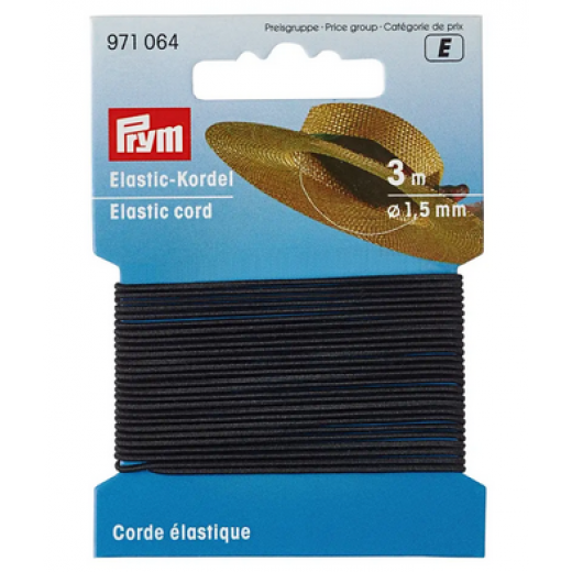 Elastic-Kordel 1,5 mm schwarz - 3 m-Karte - Prym