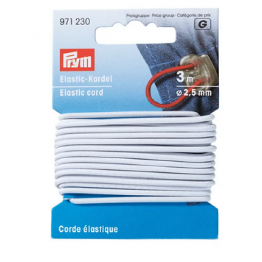 Elastic-Kordel 2,5 mm weiß - 3 m-Karte - Prym