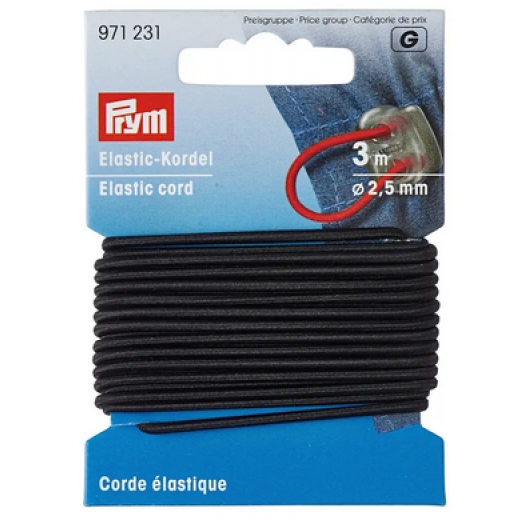 Elastic-Kordel 2,5 mm schwarz - 3 m-Karte - Prym