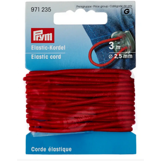 Elastic-Kordel 2,5 mm rot - 3 m-Karte - Prym