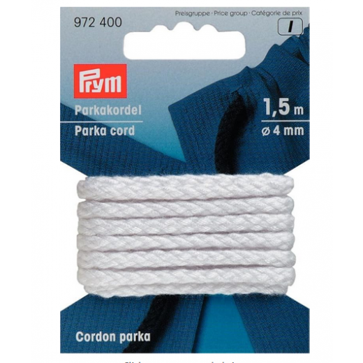 Parkakordel 4 mm weiß - 1,5 m-Karte - Prym