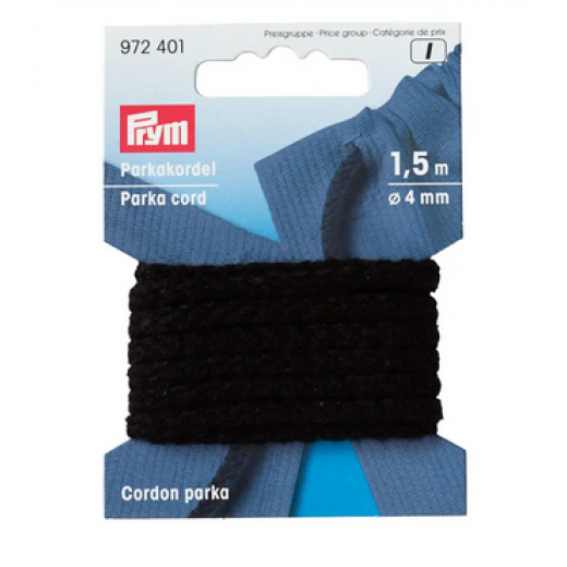 Parkakordel 4 mm schwarz - 1,5 m-Karte - Prym