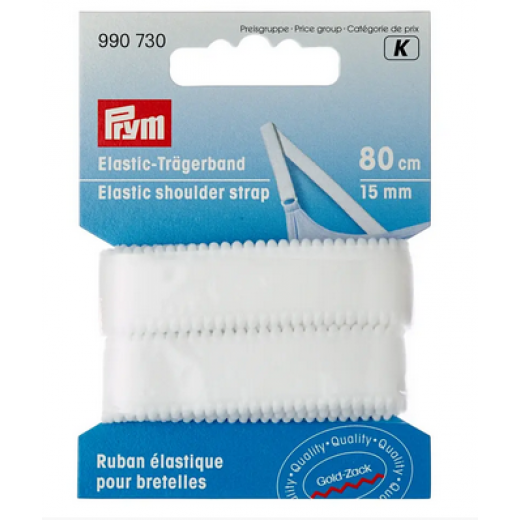 Elastic-Trägerband 15 mm weiß - 0,8 m-Karte - Prym