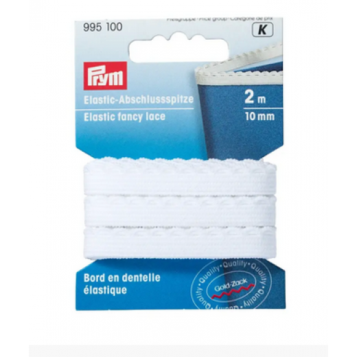 Elastic-Abschlussspitze 10 mm weiß - 2 m-Karte - Prym