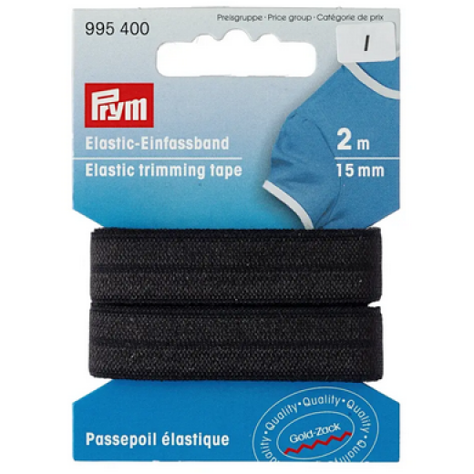 Elastic-Einfassband 15 mm schwarz - 2 m-Karte - Prym