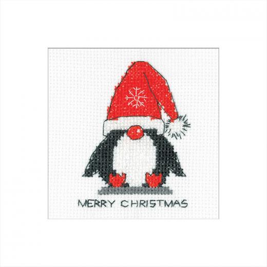 Heritage Crafts Stickpackung - Penguin Card - Santa mit Passepartoutkarte