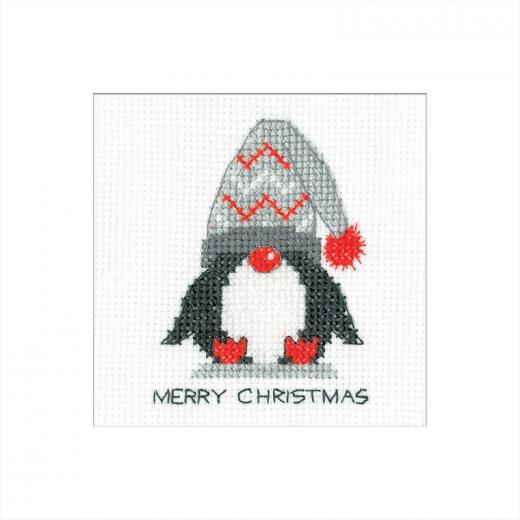 Heritage Crafts Stickpackung - Penguin Card - Woolly Hat mit Passepartoutkarte