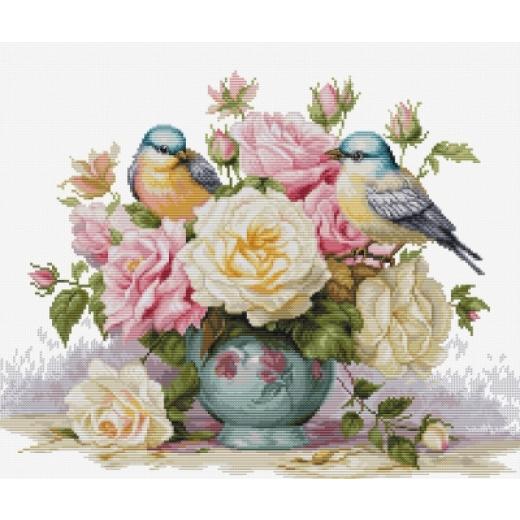 Luca-S Stickpackung - Vase with Roses and Birds