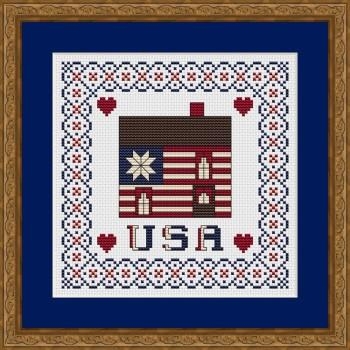 Stickvorlage Happiness Is Heartmade - One Nation Patriotic Cabin