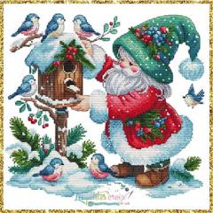 Stickvorlage Les Petites Croix De Lucie - Christmas Father And Birds