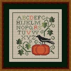 Stickvorlage Happiness Is Heartmade - Autumn Crow And Pumpkin