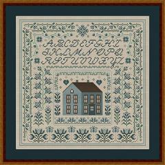 Stickvorlage Happiness Is Heartmade - Blue Hollyhock House Sampler