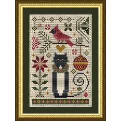 Stickvorlage Happiness Is Heartmade - Cat And Cardinal Christmas