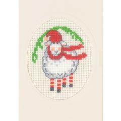 Permin Stickpackung - Passepartoutkarte Schaf mit Weihnachtsmütze