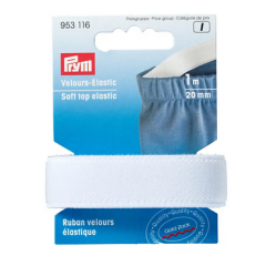 Velours-Elastic 20 mm weiß - 1 m-Karte - Prym