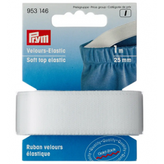 Velours-Elastic 25 mm weiß - 1 m-Karte - Prym