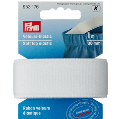 Velours-Elastic 30 mm weiß - 1 m-Karte - Prym