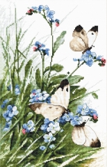 Leti Stitch Stickpackung - Butterflies and Bluebird Flowers