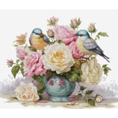 Luca-S Stickpackung - Vase with Roses and Birds